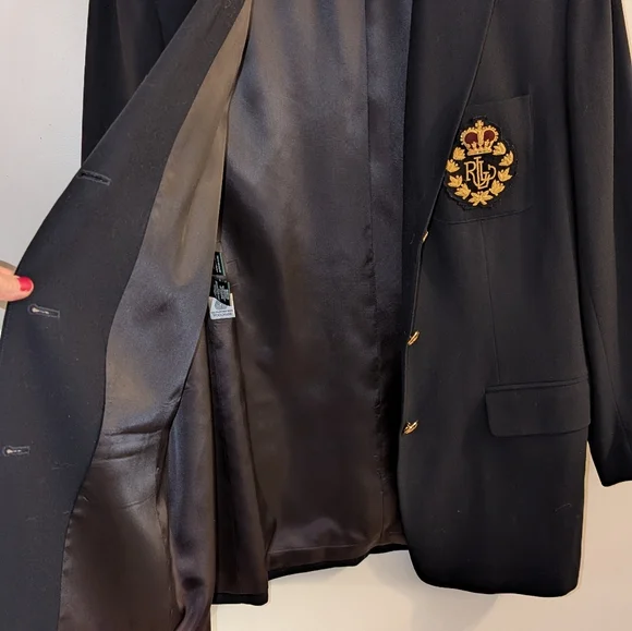 Lauren Ralph Lauren Navy Blazer Royal Crest Blazer Sz 16 - Picture 6 of 12
